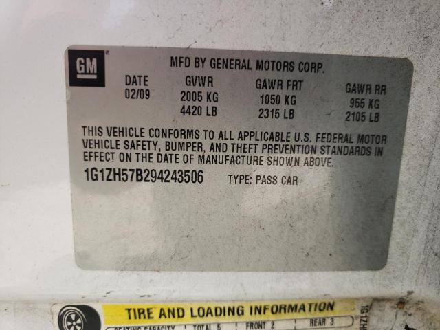 1G1ZH57B294243506 - 2009 CHEVROLET MALIBU 1LT WHITE photo 10