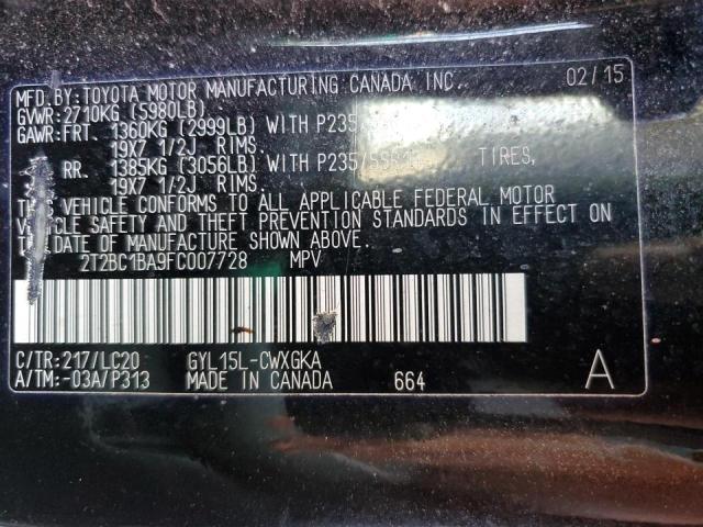 2T2BC1BA9FC007728 - 2015 LEXUS RX 450H BLACK photo 10