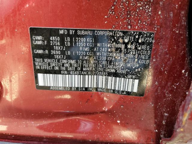 4S4BTANC8L3232885 - 2020 SUBARU OUTBACK LI RED photo 10