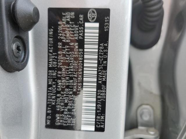 4T1K61BK6NU048058 - 2022 TOYOTA CAMRY XSE SILVER photo 10