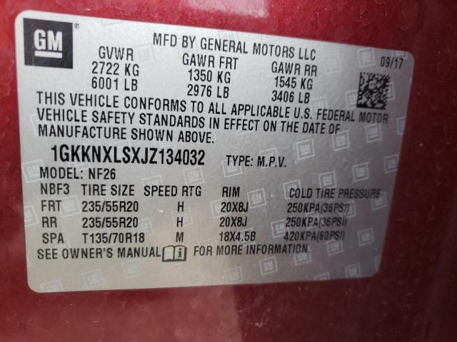 1GKKNXLSXJZ134032 - 2018 GMC ACADIA RED photo 10
