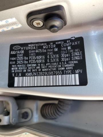 KM8JN12B29U987955 - 2009 HYUNDAI TUCSON SE SILVER photo 10