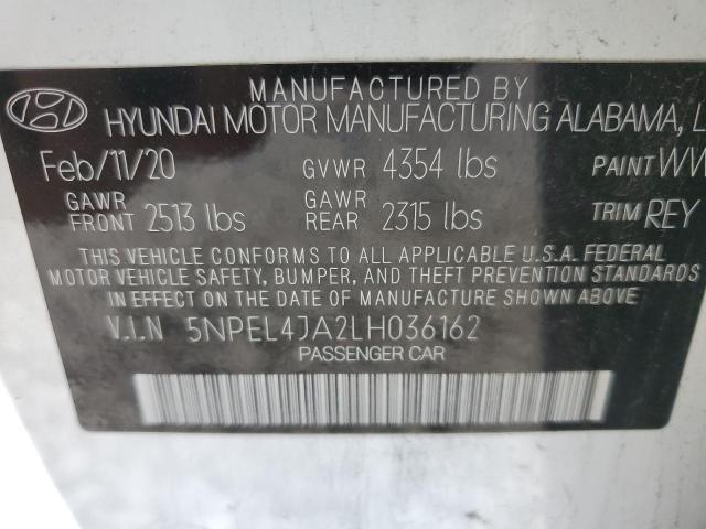 5NPEL4JA2LH036162 - 2020 HYUNDAI SONATA SEL WHITE photo 10