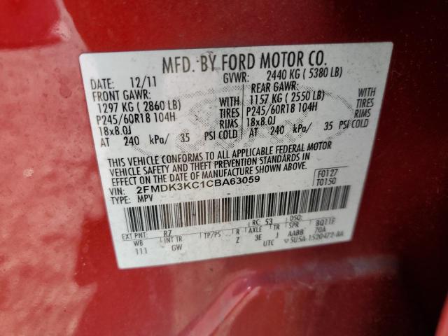 2FMDK3KC1CBA63059 - 2012 FORD EDGE LIMIT RED photo 10