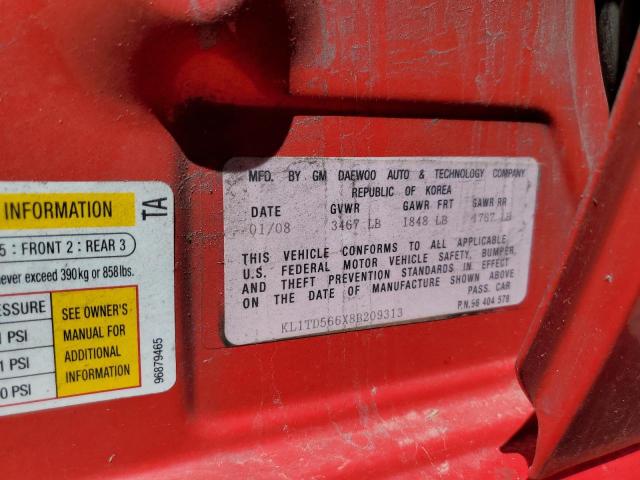 KL1TD566X8B209313 - 2008 CHEVROLET AVEO BASE RED photo 10