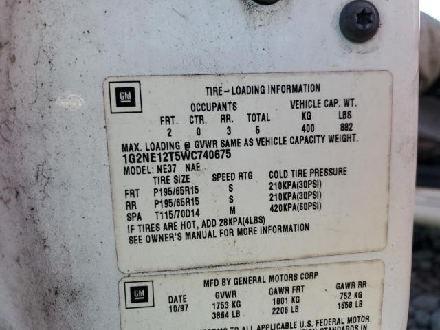 1G2NE12T5WC740675 - 1998 PONTIAC GRAND AM S WHITE photo 10