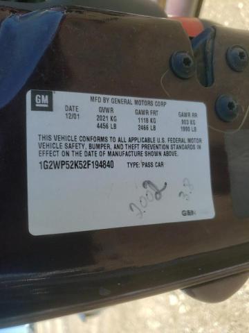 1G2WP52K52F194840 - 2002 PONTIAC GRAND PRIX MAROON photo 10