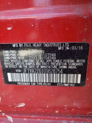 JF1VA2Z61G9828754 - 2016 SUBARU WRX STI LI RED photo 10