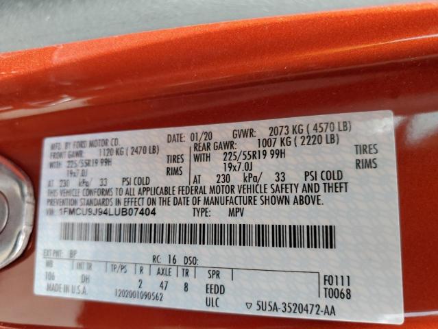 1FMCU9J94LUB07404 - 2020 FORD ESCAPE TIT ORANGE photo 10