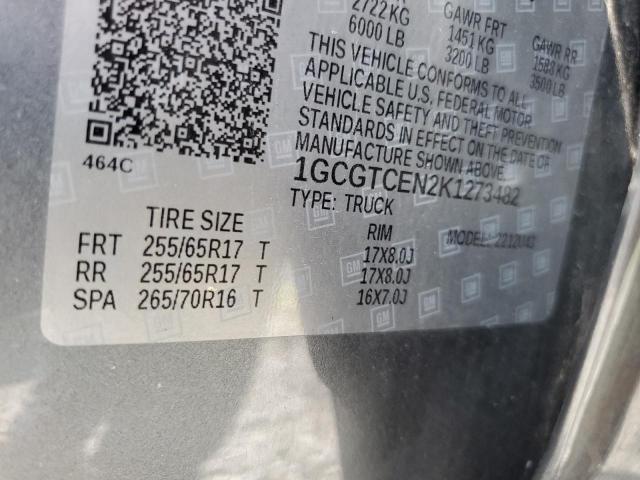 1GCGTCEN2K1273482 - 2019 CHEVROLET COLORADO L GRAY photo 10