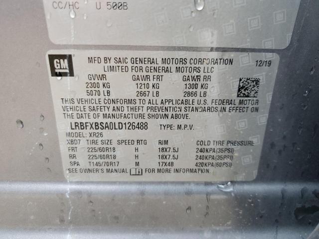 LRBFXBSA0LD126488 - 2020 BUICK ENVISION P GRAY photo 10