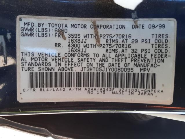 JT3HT05J1Y0080095 - 2000 TOYOTA LAND CRUIS BLUE photo 10