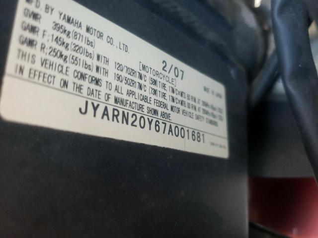 JYARN20Y67A001681 - 2007 YAMAHA YZFR1 TWO TONE photo 10