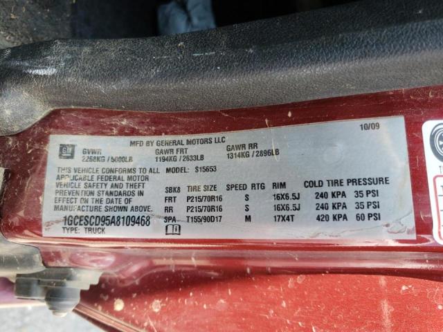 1GCESCD95A8109468 - 2010 CHEVROLET COLORADO L RED photo 10