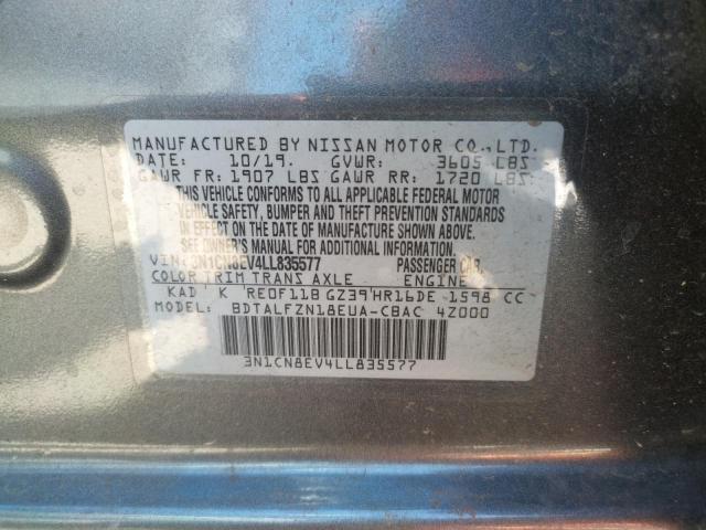 3N1CN8EV4LL835577 - 2020 NISSAN VERSA SV CHARCOAL photo 10