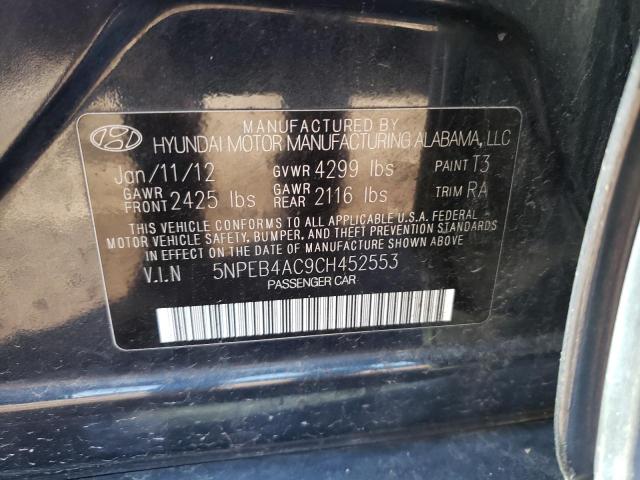 5NPEB4AC9CH452553 - 2012 HYUNDAI SONATA BLACK photo 10