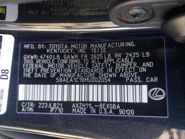 58AEA1C19MU002054 - 2021 LEXUS ES 300H LU BLACK photo 10