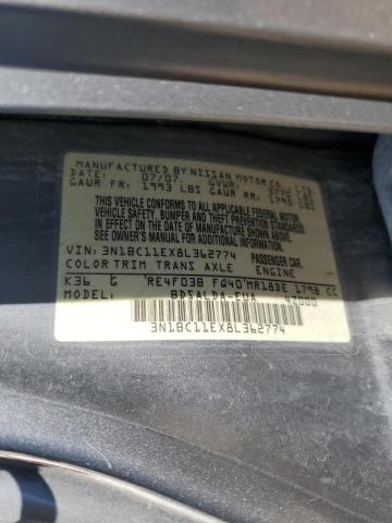 3N1BC11EX8L362774 - 2008 NISSAN VERSA S GRAY photo 10