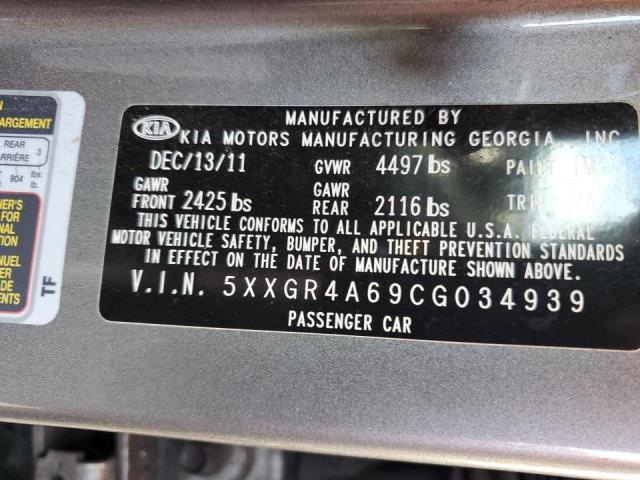 5XXGR4A69CG034939 - 2012 KIA OPTIMA SX GRAY photo 10