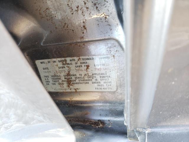 KL1TD66607B755347 - 2007 CHEVROLET AVEO BASE GRAY photo 10