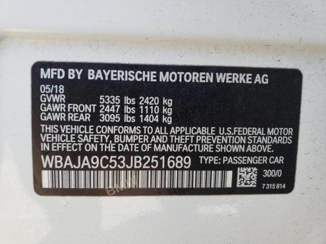 WBAJA9C53JB251689 - 2018 BMW 530E WHITE photo 10