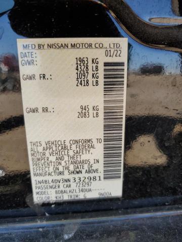 1N4BL4DV3NN332981 - 2022 NISSAN ALTIMA SV BLACK photo 10