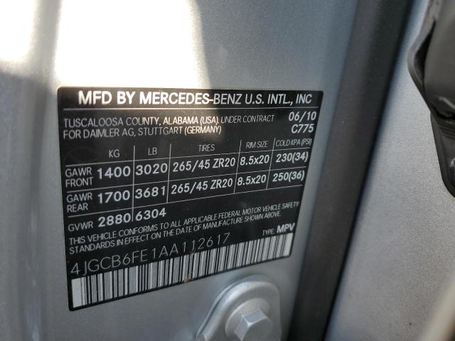 4JGCB6FE1AA112617 - 2010 MERCEDES-BENZ R 350 4MAT SILVER photo 10