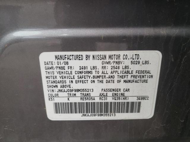 JNKAJ09F98M355213 - 2008 INFINITI EX35 BASE Արծաթագույն լուսանկար 10