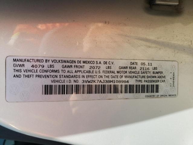 3VW2K7AJ3BM108984 - 2011 VOLKSWAGEN JETTA BASE Արծաթագույն լուսանկար 10