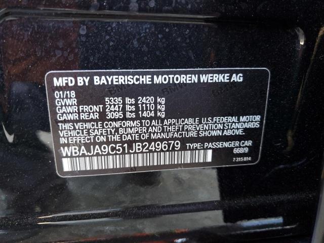 WBAJA9C51JB249679 - 2018 BMW 530E BLACK photo 10