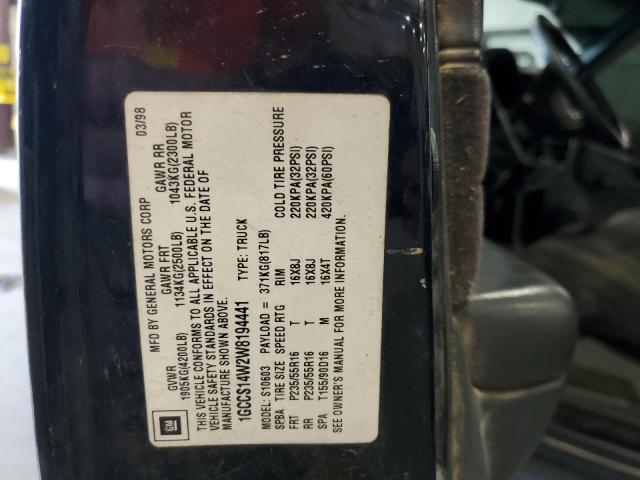 1GCCS14W2W8194441 - 1998 CHEVROLET S TRUCK S1 BLUE photo 10