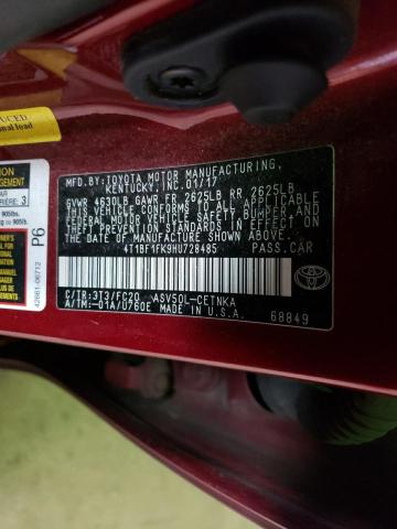 4T1BF1FK9HU728485 - 2017 TOYOTA CAMRY LE RED photo 10