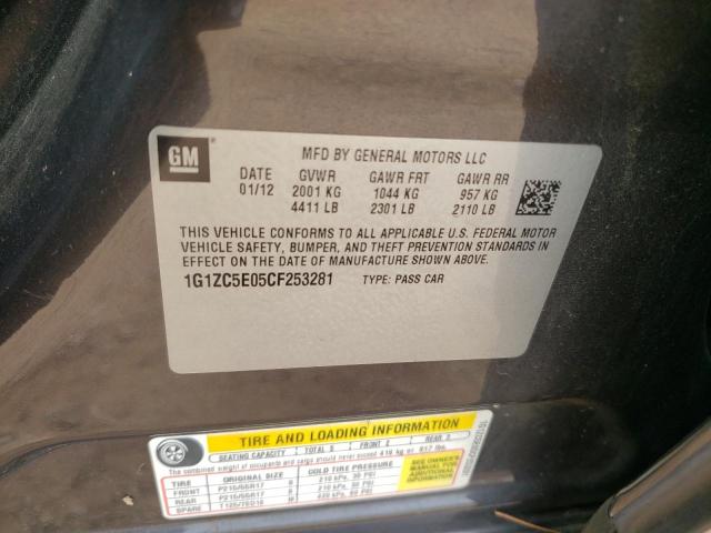 1G1ZC5E05CF253281 - 2012 CHEVROLET MALIBU 1LT ნაცრისფერი ფოტო 10