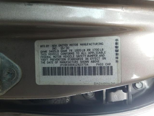 1Y1SK54841Z423754 - 2001 CHEVROLET GEO PRIZM Qəhvəyi foto 10