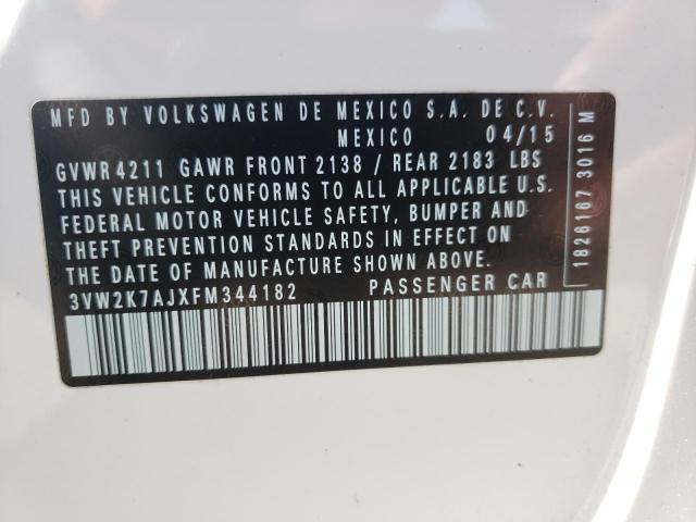 3VW2K7AJXFM344182 - 2015 VOLKSWAGEN JETTA BASE 白色 照片 10