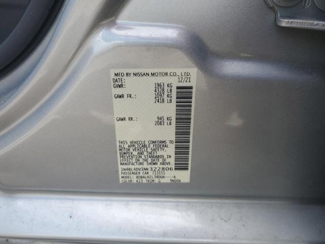 1N4BL4DV1NN322806 - 2022 NISSAN ALTIMA SV SILVER photo 10