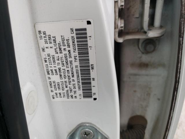 1HGCP26339A055170 - 2009 HONDA ACCORD LX WHITE photo 10