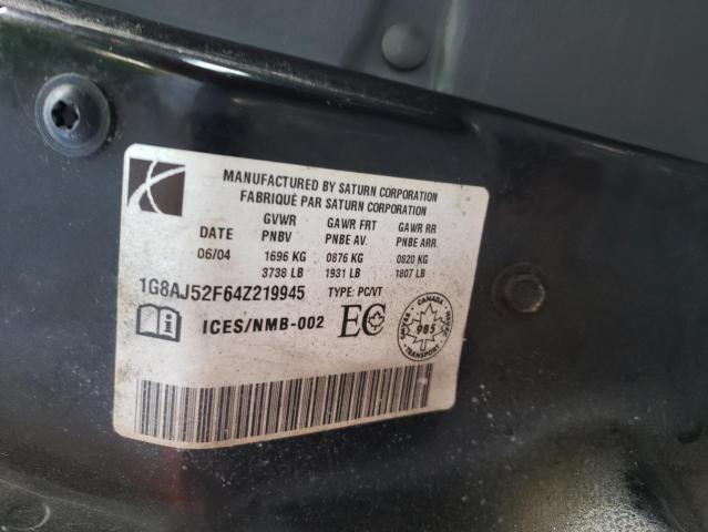 1G8AJ52F64Z219945 - 2004 SATURN ION LEVEL RED photo 10