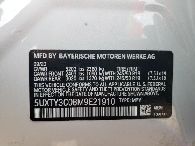 5UXTY3C08M9E21910 - 2021 BMW X3 SDRIVE3 Күміс фото 10