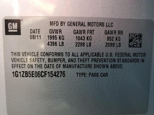 1G1ZB5E06CF154276 - 2012 CHEVROLET MALIBU LS SILVER photo 10