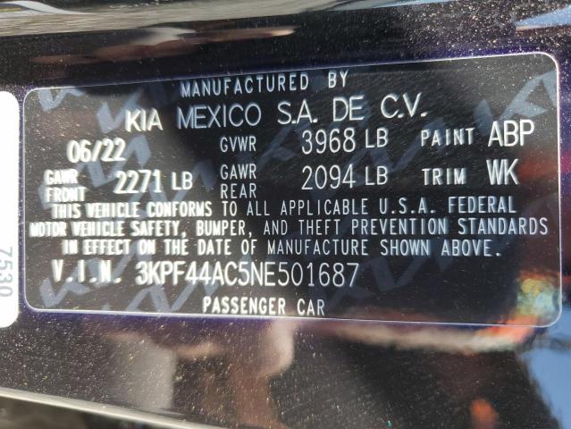 3KPF44AC5NE501687 - 2022 KIA FORTE GT BLACK photo 10