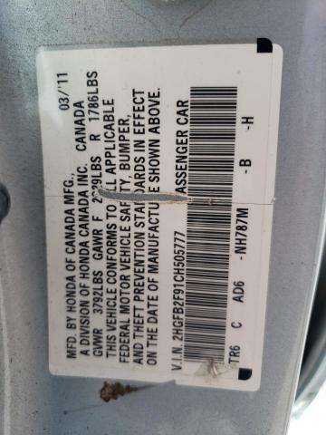 2HGFB2F91CH505777 - 2012 HONDA CIVIC EXL Mavi foto 10