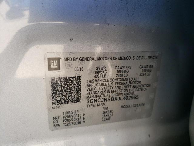 3GNCJNSBXJL402965 - 2018 CHEVROLET TRAX LS  photo 10