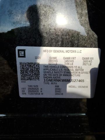 1GNERNKW6MJ127465 - 2021 CHEVROLET TRAVERSE H BLACK photo 10