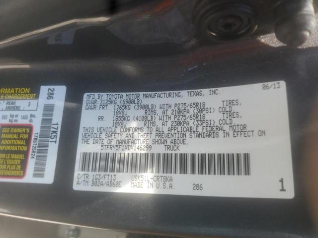 5TFRY5F1XDX146299 - 2013 TOYOTA TUNDRA DOU GRAY photo 10