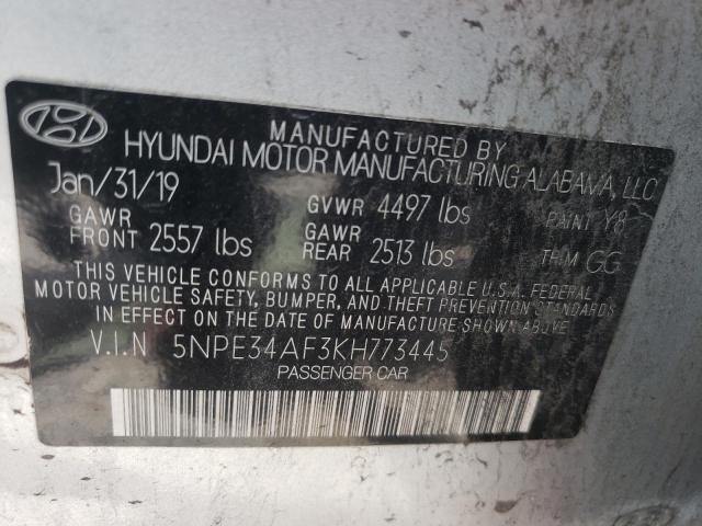 5NPE34AF3KH773445 - 2019 HYUNDAI SONATA LIM SILVER photo 10