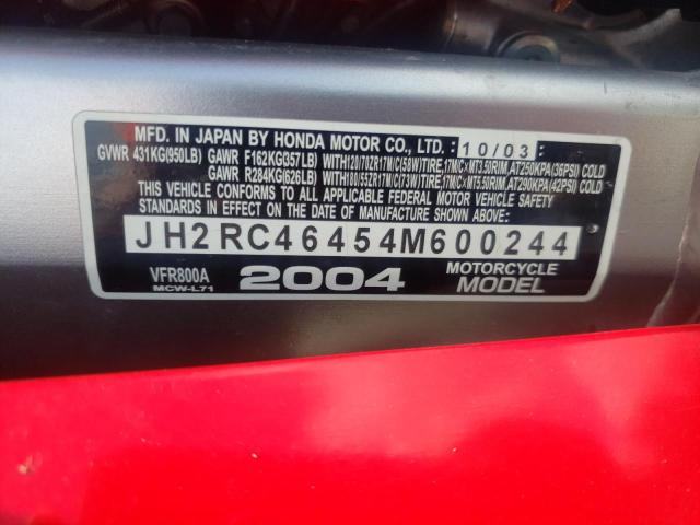 JH2RC46454M600244 - 2004 HONDA VFR800 A RED photo 10