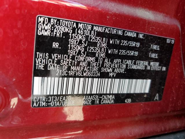 2T3C1RFV6LW060334 - 2020 TOYOTA RAV4 XLE P RED photo 10