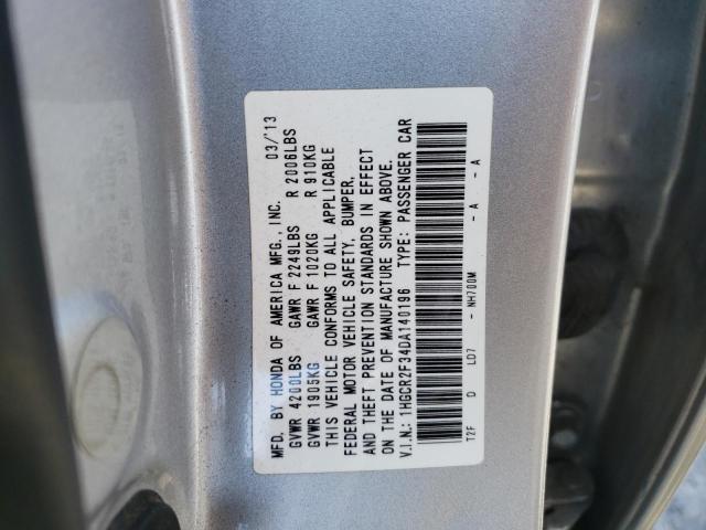 1HGCR2F34DA140196 - 2013 HONDA ACCORD LX SILVER photo 10