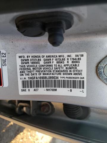 1HGFA16908L089034 - 2008 HONDA CIVIC EXL Gümüş foto 10